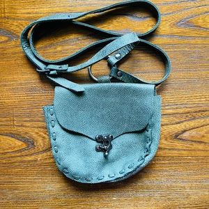 Free People Sage Green Suede Leather Mini Turn Lock Crossbody Top Handle Bag